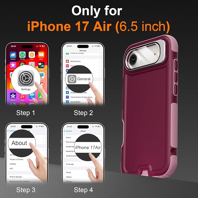 Follaroma Magnetic for iPhone 17 Air Case with Camera Stand, Purple Pink | Built-in Glass Camera Cover Stand,Compatible with MagSafe,Heavy Duty Shockproof Protective,Military-Grade Anti-DropDual Case - Image 3
