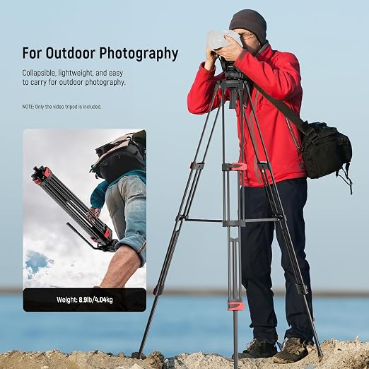 NEEWER Basics 74" Video Tripod with Fluid Head, Metal Camera Stand, TP37 | Smooth Friction Damping, Mid Level Spreader, Quick Release Plate Compatible with Manfrotto 501, Max Load 17.6lb - Image 8