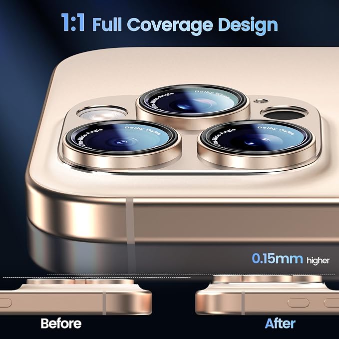 CACOE Metal Camera Lens Protector for iPhone 14/16 Pro/Pro Max Cover | Tempered Glass Cover, Anti-Scratch, Drop-Proof, Strong Adhesion, Camera Screen Cover Accessories, Desert Gold - Image 3