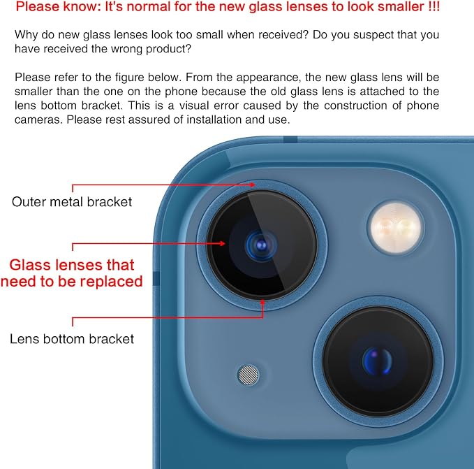 ASDAWN Back Rear Camera Lens Glass Replacement for iPhone 13 6.1 inch and 13 Mini 5.4 inch with Pre-Installed Adhesive, Back Lens Glass with Installation Manual + Repair Tool Set - Image 7