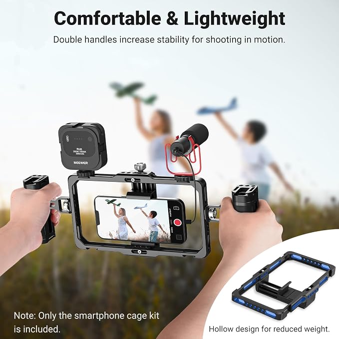 NEEWER Upgraded Phone Rig Vlogging Kit, Video Stabilizer with Dual Handle, Wireless Mic Clip Slot for TikTok YouTube, Compatible with SmallRig iPhone 17 Pro Max 16 16e 15 Galaxy S25 Ultra, PA009 - Image 5