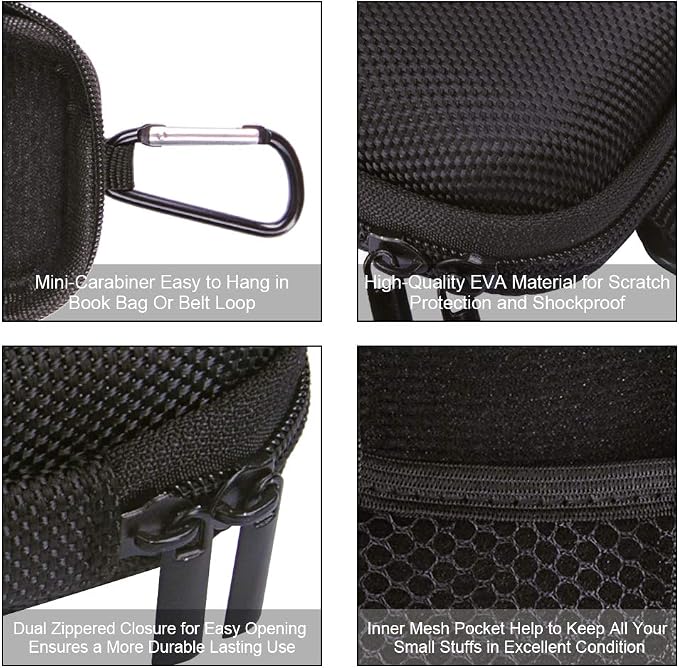 Portable Hard EVA Case,Hard Shell Travel Carrying Case Bag with Dual Zipper | Small Zipper Case with Metal Carabiner for MP3 Players, USB Cable, Earphones, Memory Cards, U Disk, Lens Filter, Keys, Coins - Image 6