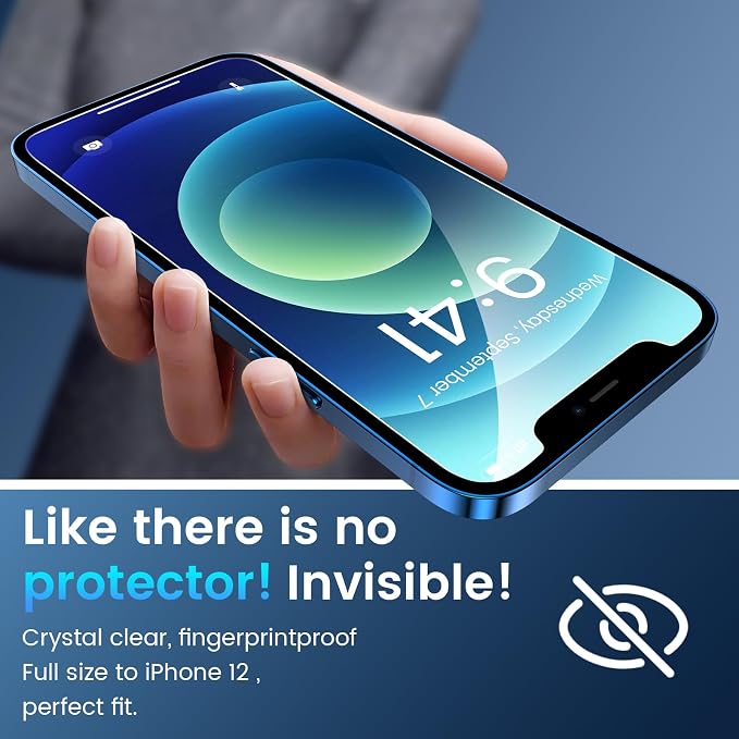 Fotbor for [3+3 Pack] iPhone 12 Screen Protector with Camera Lens Protector, 9H Shatterproof Tempered Glass Film with Easy Installation Frame, HD Clear Sensitive Full Coverage 6.1 Inch - Image 5