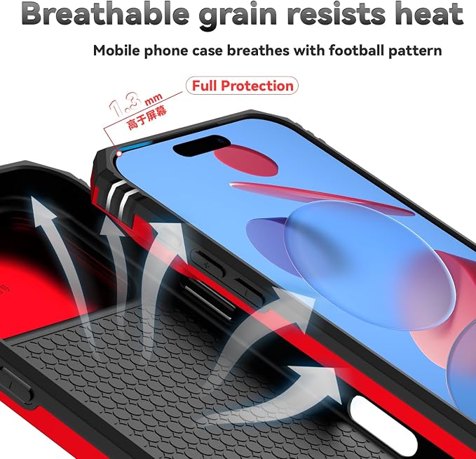 SunStory Phone Case for iPhone 17 Pro Max Case with HD Screen Protector & Slide Camera Cover & Rotated Ring Kickstand, [Military-Grade] Phone Case for iPhone 17 Pro Max, Red - Image 7