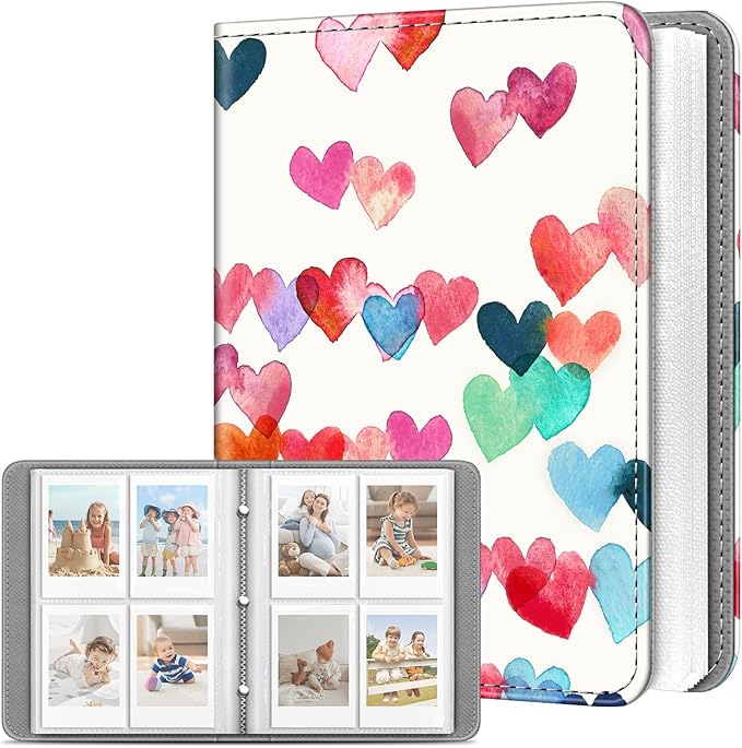 Fintie Photo Album For Fujifilm Instax Mini 2x3 Inch Films - 256 Pockets | For Fujifilm Instax Mini 13/12/11/99/40/Evo/Se/7+/Liplay Instant Camera, Photos Keepsakes, Kids Memory Book, Raining Hearts by Fintie