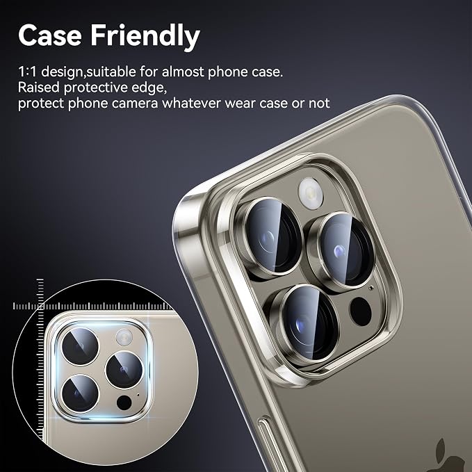 WSKEN for iPhone 15 Pro/iPhone 15 Pro Max Camera Lens Protector,[Keep Original Shooting] Shatterproof 9H Tempered Glass Camera Screen Protector Metal Ring Cover Film Accessories,Grey Titanium - Image 5