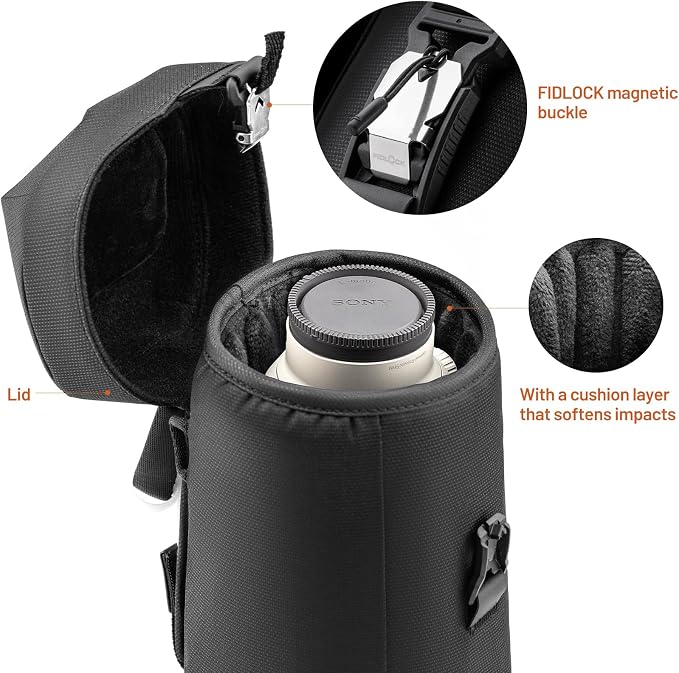 PGYTECH Camera Lens Case, Protective Lens Bag Pouch, Size L | Magnetic Buckle Water Resistant Lens Pouch for DSLR Camera Lens, Thick Camera Lens Bag for Nikon/Tamron/Fuji/Canon - Image 7