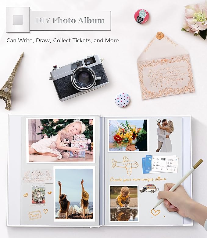 Artfeel Photo Album Self Adhesive Scrapbook Album for 3x5 4x6 5x7 8x10 Pictures,120 Pages Linen Cover with Display Window DIY Photo Book,Ideal Gifts for Family Travel Wedding Baby - Image 4