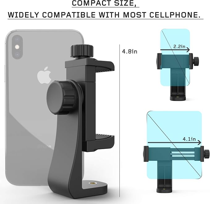 Universal Phone Tripod Mount Adapter with Ｗireless Camera Remote , Cell Phone Holder with Adjustable Clamp for Selfie Stick Monopod Compatible with iPhone, Samsung and so on , Wrist Strap Included - Image 2
