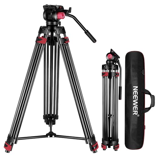 NEEWER 79"/200cm Video Tripod, Heavy Duty Aluminum Alloy Camera Tripod Stand with 360° Fluid Drag Head, QR Plate Compatible with Canon Nikon Sony and Other DSLR Camera Camcorder, Load Up to 17.6lb/8kg by Neewer