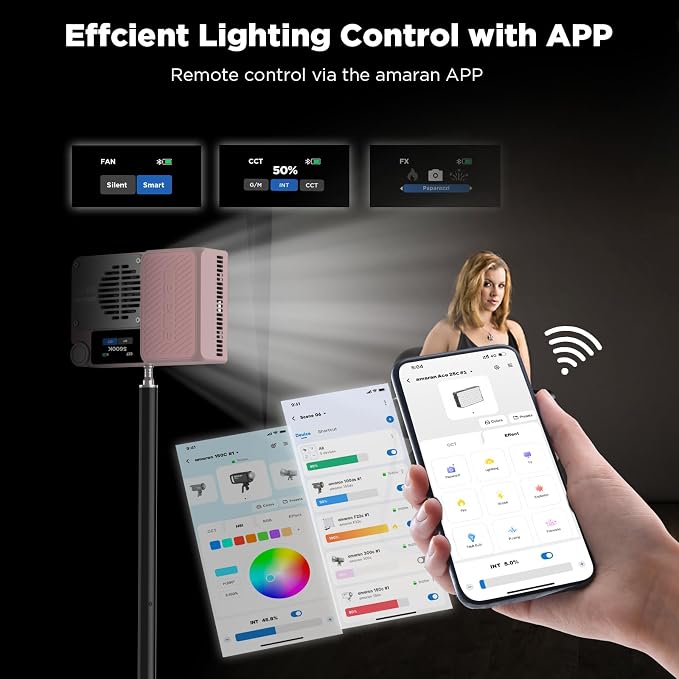Amaran Ace 25c RGBWW LED Video Light Pocket Creator Light | 32W Boost Mode, 2300K-10000K RGBWW, 1171 Lux Output at 5600K, 4500mAh Battery, USB-C PD Fast Charging, Pink - Image 4
