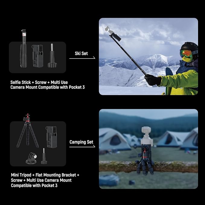 NEEWER Basics 16 in 1 Accessories Kit Compatible with DJI OSMO Pocket 3, Mini Tripod Selfie Stick Chest Strap Magnetic Neck Mount Extension Adapter Mountaineering Cycling Dual Cam Vlog, GP-52 - Image 3