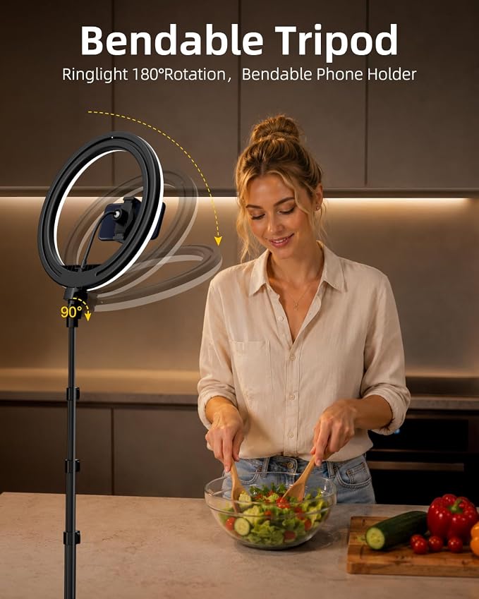 TODI 12" Ring Light with 63" extendable Tripod Stand, Selfie RingLight with Phone Holder and Selfie Remote, 2-in-1 Dimmable LED Ring Light for Makeup, Live Stream, Photography - Image 7