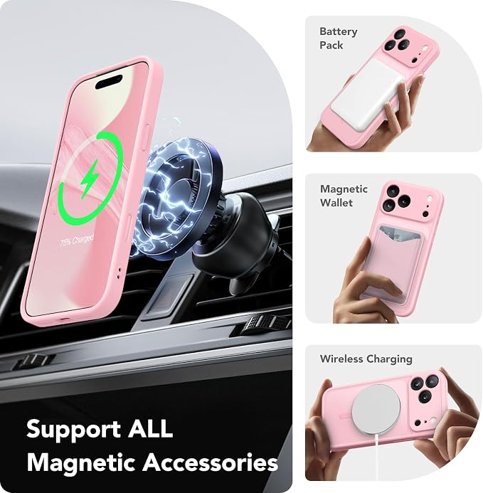 CAPRARO for iPhone 17 Pro Case, Compatible with MagSafe | Upgraded [Full Camera Protection] Protective Translucent Matte Women Girl Magnetic Phone Case Cover, Peach Pink - Image 3