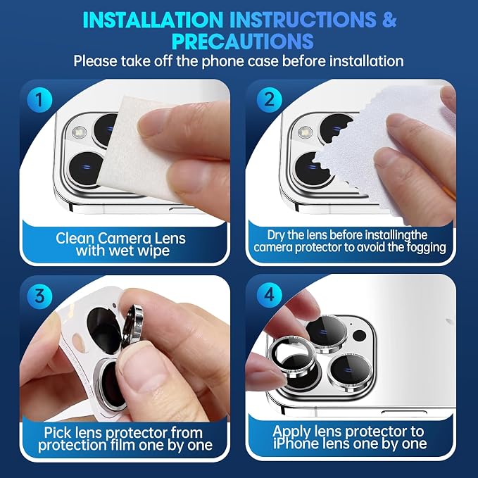 for iPhone 15 Pro/15 Pro Max Camera Lens Protector Cover, Silver | Individual Metal, 9H Hardness, Scratch Resistant, Shockproof, Drop Protection, Case Friendly, Stylish Accessories - Image 7