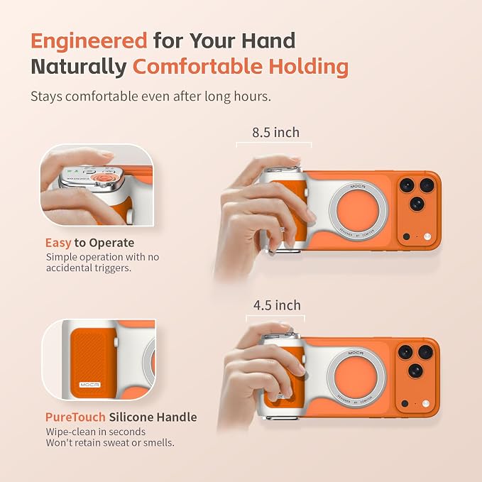 COMITOK MOCA iPhone 17 Pro Camera Grip No Need App for iOS26, Compatible iOS17 and iOS18, Fun Shot Magnetic Grip for Phone Native Camera with Anti-Drop Detachable Remote and Convenient Keychain Hook - Image 3