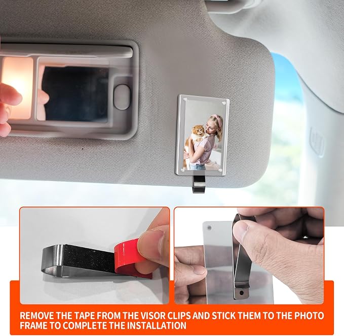 Magnetic Car Sun Visor Photo Holder Clip – Clear Acrylic Frame for Dashboard or Visor Display, Small Picture Holder for Car Interior Accessories & Personal Decor (Transparent, 2.8 x 4.7) - Image 7