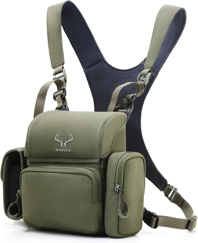 MOXULE Binocular Harness Chest Pack: Bino Case with Rangefinder Pocket | Silent magnetic lid, one-handed access, rain cover, MOLLE webbing for hunting hiking bird watching by MOXULE