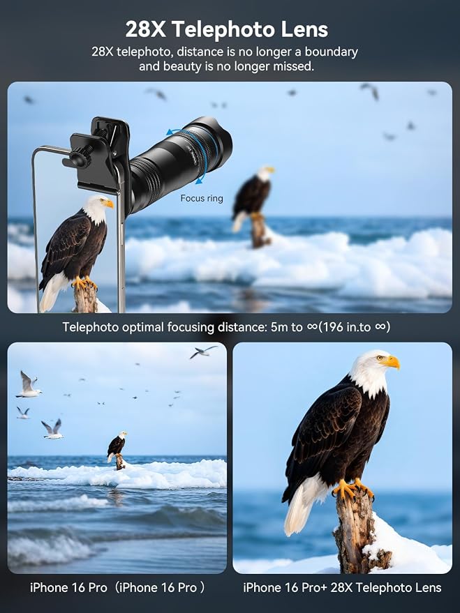 MIAO LAB 28X High-Power Telephoto Lens for Smartphone – Universal Clip-on Telephoto Lens for iPhone, Samsung, Android, Clear Long-Range Shots, Also Works as Monocular - Image 4