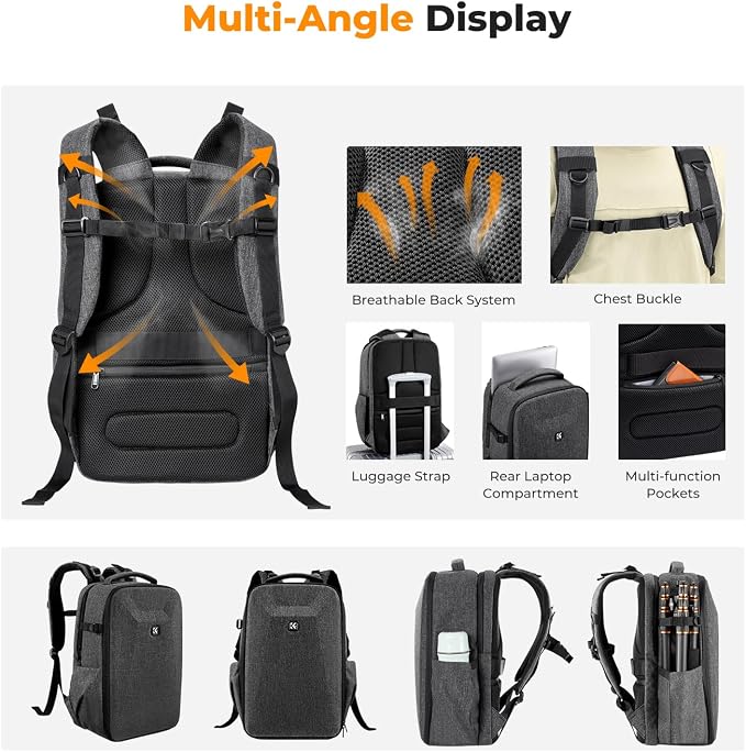 K&F CONCEPT Camera Backpack,Hardshell Photography DSLR Camera Bag | 15-15.6 Inch Laptop Compartment, Waterproof, Hard Shell Camera Case, Compatible with Canon/Nikon/Sony/DJI Mavic Drone, B07 - Image 4