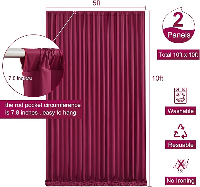 10x10 Burgundy Backdrop Curtain for Parties Wedding Wrinkle Free Maroon Photo Curtains Backdrop Drapes Fabric Decoration for Birthday Engagement Ceremony 5ft x 10ft,2 Panels - Image 5