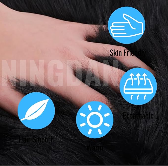 12inch Square Small Faux Fur Sheepskin Cushion Soft Plush Area Rug,Photo Background for Small Product Desktop Photography,Display and Decor,Jewelry,Nail Art,Locker Accessories (Black) - Image 4