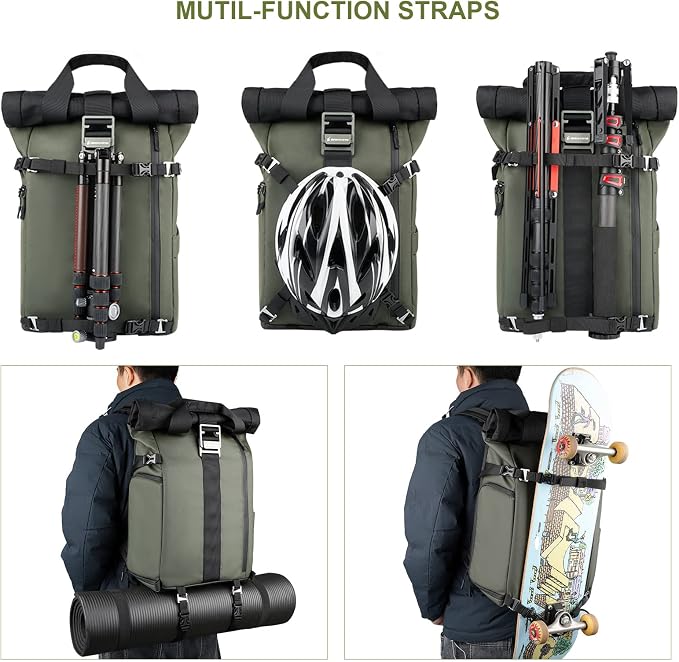 Camera Backpack for Photographer DSLR SLR Waterproof Camera Bag with Laptop Compartment Tripod Holder Roll Top Photographer Case for Hiking Traveling - Image 3