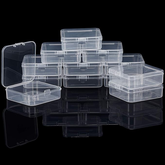 SATINIOR 12 Pack Clear Plastic Beads Storage Containers Box with Hinged Lid for Beads and More (2.52 x 2.52 x 0.79 Inch) - Image 8