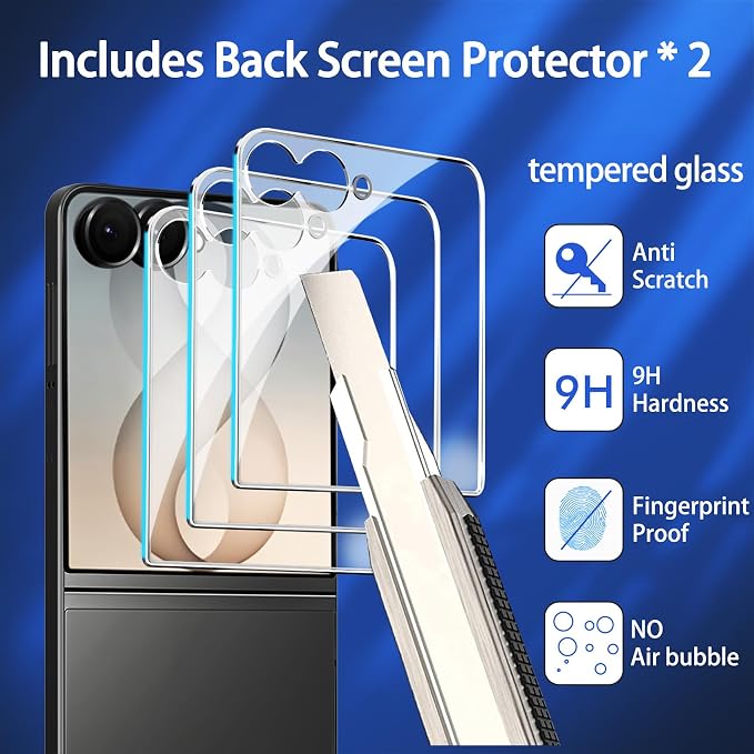 Ferilinso Screen Protector for Samsung Galaxy Z Flip 8, Tempered Glass Back | 3 Pack, 9H+ Hardness, Military-Grade Shatterproof, Case Friendly, Easy Installation Bubble Free, with Camera Lens Protector - Image 2