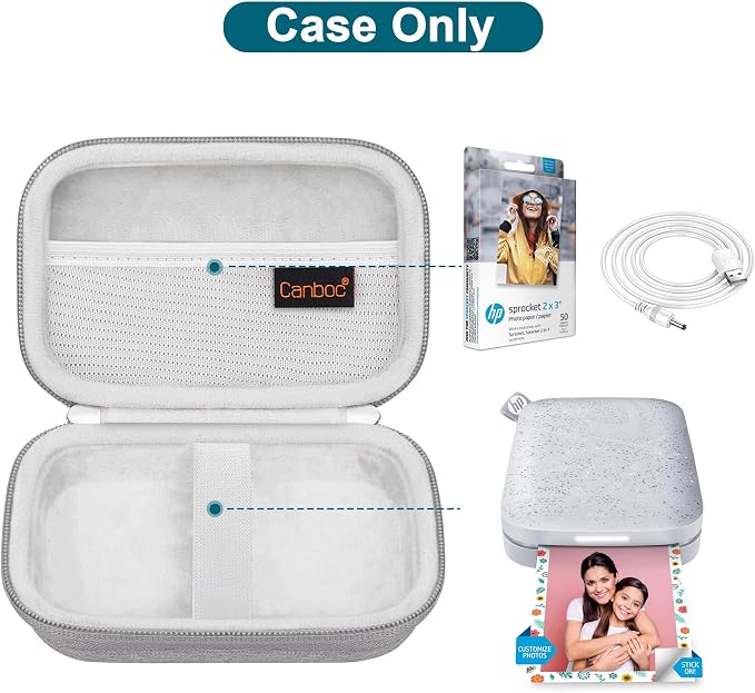 Canboc Hard Case for HP Sprocket Portable Photo Printer (2nd Edition),Grey | Mesh Pocket fits Zink Photo Paper, Cable, Case Only - Image 2
