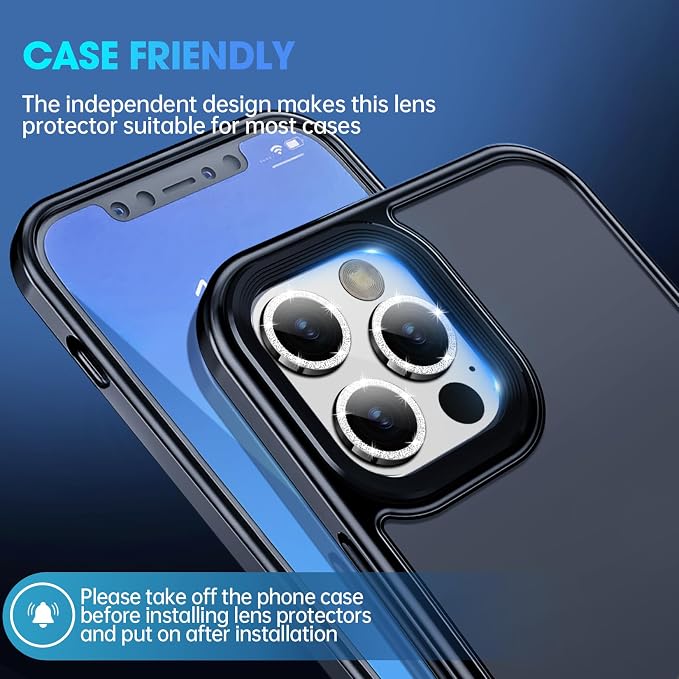 for iPhone 15 Pro/15 Pro Max Camera Lens Protector Glitter, Silver | Individual Metal, 9H Hardness, Scratch Resistant, Shockproof, Drop Protection, Case Friendly, Stylish Accessories - Image 5
