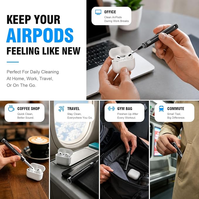 Hyashee Cleaner Kit for Airpods Pro 1 2 3 Multi-Function Cleaning Pen with Soft Brush Flocking Sponge for Bluetooth Earphones Case Cleaning Tools Black - Image 4