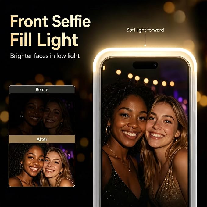 for iPhone 16 Case with Selfie Light, 3 Color Modes (Black) | Compatible with MagSafe,Brightness Control, Memory Setting, USB-C Light Charging, Cable Included - Image 2