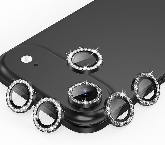 AGVEE 3+3 6 Pack for iPhone Air Camera Lens Protector Cover | Individual Bling Diamond & Bling Glitter Sparkle Cute Gem Metal Ring, 9H Tempered HD Glass by AGVEE