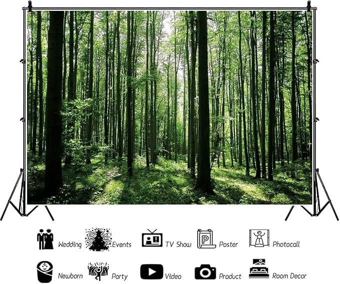 Jungle Forest Photography Backdrop 10x8ft Green Rainforest Sunlight Grassland Wonderland Nature Landscape Background for Spring Adventure Camping Hiking Theme Party Decoration Banner Photoshoot Prop - Image 4