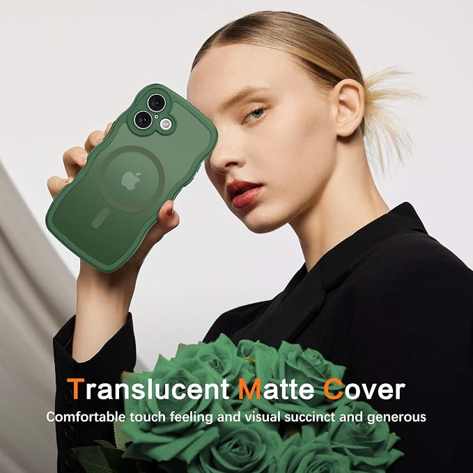 BENTOBEN Magnetic for iPhone 17 Case, Cute Wavy Full Camera Protection [Compatible with MagSafe] Translucent Matte Anti-Slip Bumper Women Girls Boys Protective Cover for 17 6.3", Deep Green - Image 8