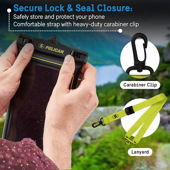Pelican Marine Waterproof Phone Pouch (XL) - Black/Hi-Vis Yellow | Touchscreen IP68 Floating Waterproof Phone Case w/Detachable Lanyard - Fits All Phones - Beach Cruise Ship Travel Essentials - Image 5