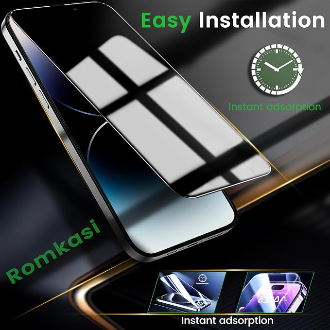 Romkasi 3 Pack Privacy Screen Protector for iPhone 14 Pro 6.1 Inch with 3 Pack Camera Lens Protector, Anti Spy Tempered Glass Film, Anti-Scratch, Touch Sensitive, Case Friendly - Image 7