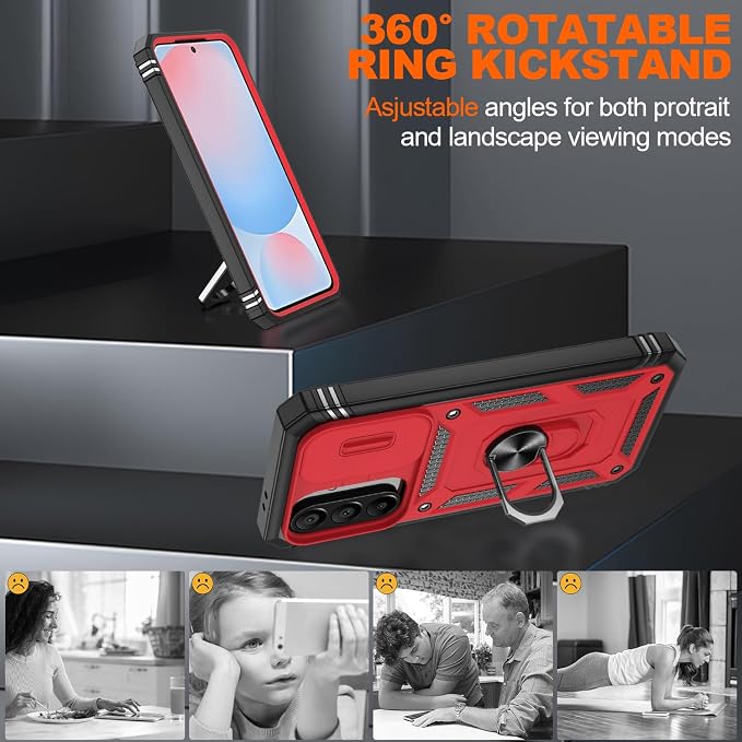 Gritup for Samsung A56 Case: Case Samsung-A56 with 2*Screen Protector, Magnetic Stand & Slide Camera Cover, Shock Proof Military-Grade Funda para Galaxy A 56 Cover, Red+Black - Image 7
