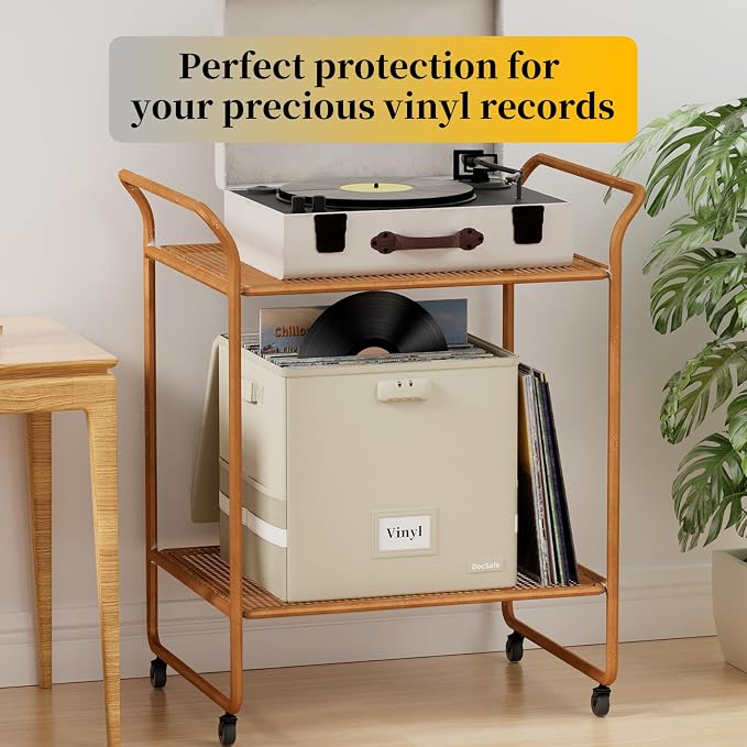 DocSafe Fireproof Vinyl Record Storage Box with Lock, Beige, 13"x13"x13" | Record Organizer for 100+ Single Records(12-inch),Collapsible,with Lid&Handles,Valuable Album Collection,Home&Travel Safe - Image 7