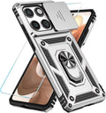 SunStory Compatible with Motorola Moto Edge 2025 Case with HD Screen Protector & Slide Camera Cover & Rotated Ring Kickstand, [Military-Grade] Phone Case for (Silver, Moto Edge 2025) by SunStory
