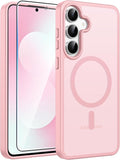 FNTCASE for Samsung Galaxy S25 FE Case, Fit for Magsafe, Screen Protector | Translucent Matte Magnetic Back, 14FT Military Grade Drop Protection, Slim Shockproof Protective Phone Cover, Light Pink by FNTCASE