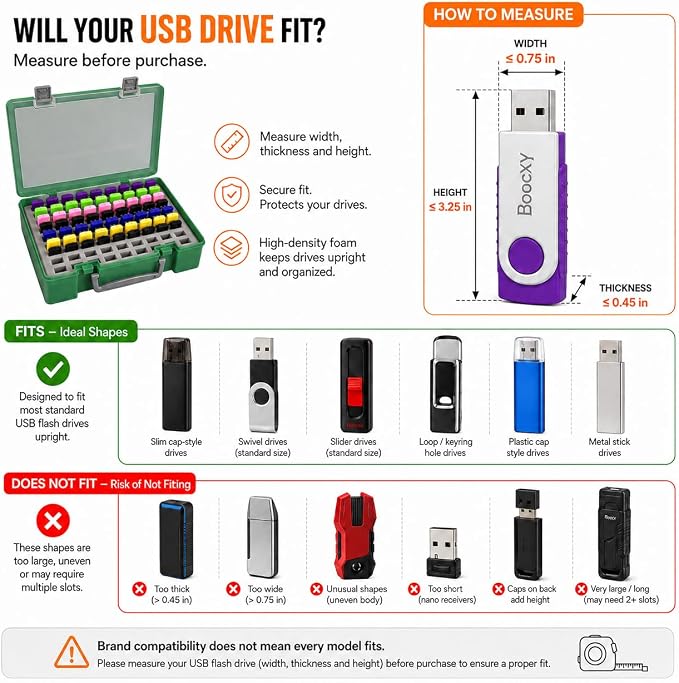FULLCASE USB Flash Drive Case for SanDisk,for Samsung,for PNY,104-Slot | Hard Plastic Thumb Drive Organizer,for Lexar,for JOIOT,for SamData,for SIMMAX,Dual-size Removable Foam,Case Only Green - Image 2