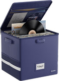 DocSafe Vinyl Record Storage Box with Lock, Fireproof＆Water Resistant Record Organizer for 100+ Single Records(12-inch), Collapsible Storage Crate with Lid&Handles for Valuable Album Collection, Blue by DocSafe