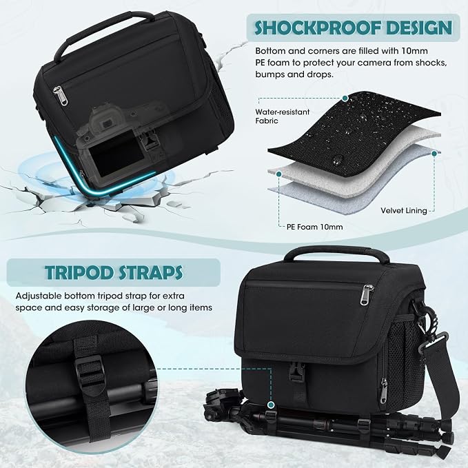 RAINSMORE Camera Bag, DSLR SLR Mirrorless Camera Case for Photographer | Waterproof Camera Sling Bag with Rain Cover & Tripod Holder Soft Padded Crossbody Camera Bag for Sony Canon Nikon Fujifilm - Image 4