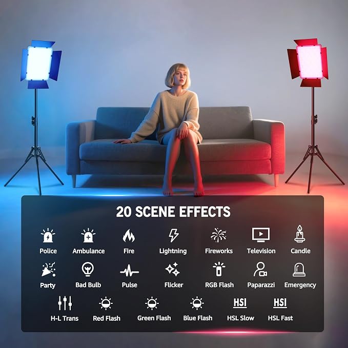 NiceVeedi 40W RGB Photography Lighting with 20 Effects, 360° Full Color/2700-6500K Studio Lights with Remote & Display, Lighting for Video Recording/Photography/Streaming/YouTube/TikTok/Content Creat - Image 5