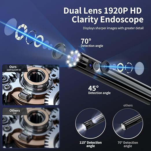 Endoscope Camera with Light, 1920P HD Borescope Inspection Camera | with 8 Adjustable LEDs, IP67 Waterproof Semi-Rigid Snake Cable for Android, iPhone, and iPad(16.4ft, Dual Lens) - Image 2