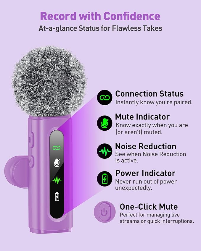 USB C Lavalier Microphone Wireless Mini Mic for Type-C Android Phone/Tablet/PC Video Recording Clip-on Mics with Rotatable Clip&Denoise Recording, Ideal for Vlog Tiktok Youtube Content Creator, Purple - Image 4