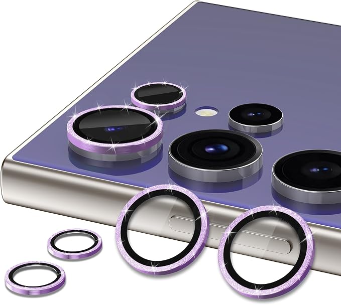 for Samsung Galaxy S24 Ultra Camera Lens Protector, Individual Metal Ring Tempered Glass Lens Cover, [Strong Adsorption] Scratch Resistant Ultra-Thin HD Clear Lens Cover, 2 Set-Purple Sparkly - Image 2