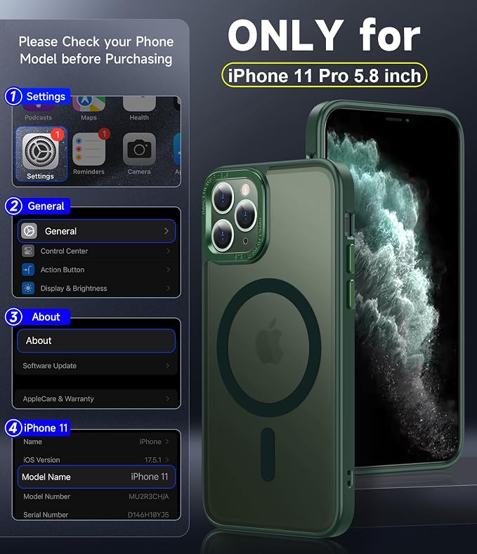 LeYi for iPhone-11-Pro-Max Cases Green with Screen Protector X2 + Camera Cover X2:[ MagSafe Compatible] Magnetic Military Grade Protective Slim Phone Case for iPhone 11promax i Phone 11pro max,Green - Image 6